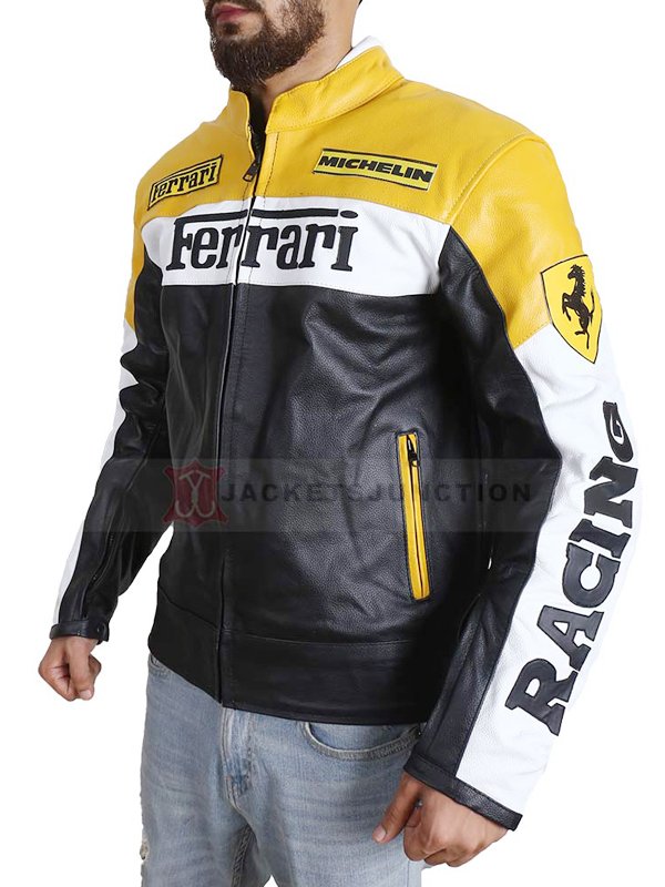 Ferrari Leather Motorcycle Jacket Yellow