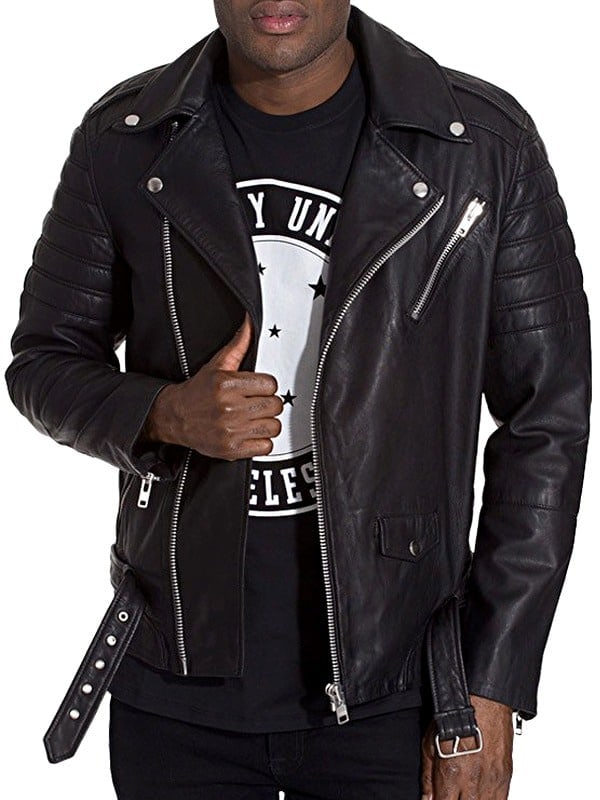 Mens Brando Style Terminator 2 Leather Jacket Black Front