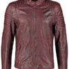 Mens Waxed Leather Cafe Racer Biker Jacket Copper Burgundy Front