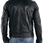 Mens Real Sheepskin Leather Cafe Racer Biker Jacket Black