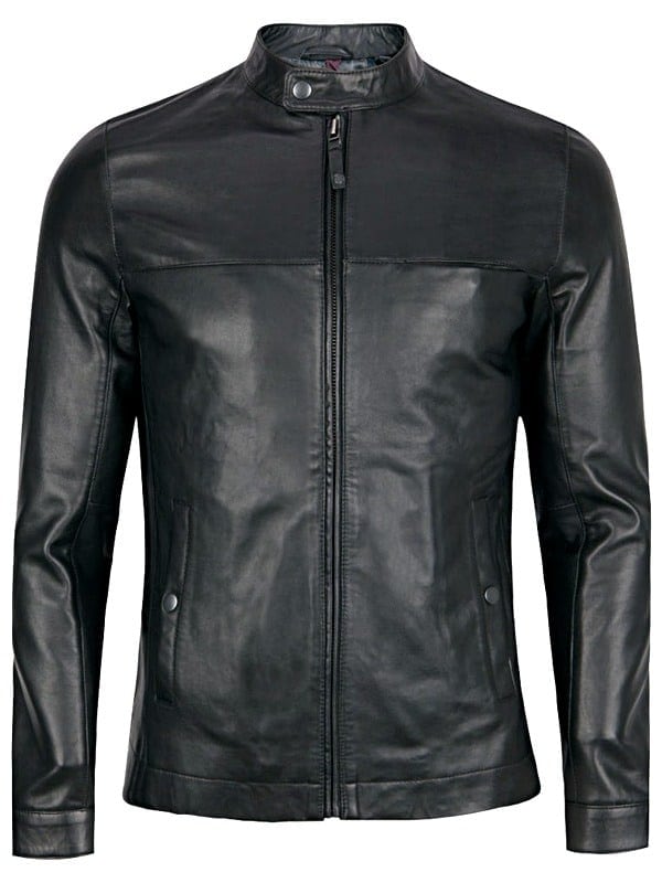 Mens Sheepskin Fashion Leather Jacket Decent Black Front
