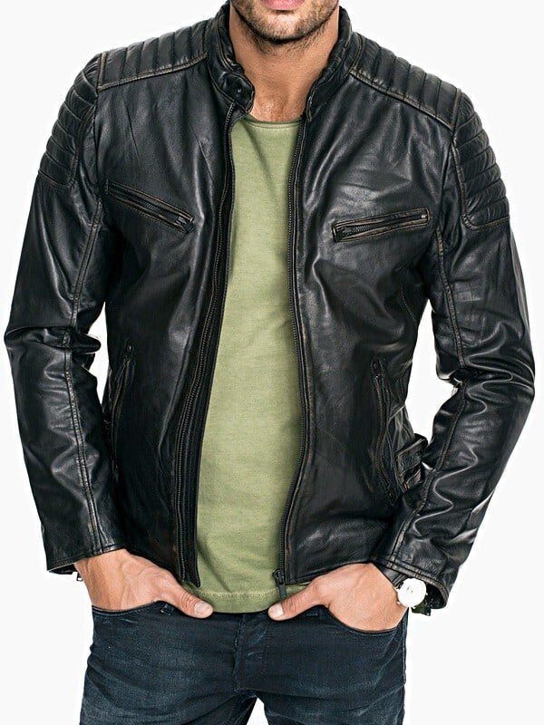 Buy Mens Waxed Sheepskin Leather Bomber Jacket Brown