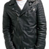 Mens Waxed Leather Quilted Biker Jacket