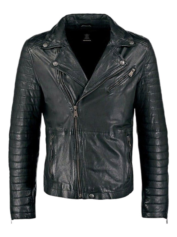 Mens Waxed Leather Quilted Biker Jacket Front