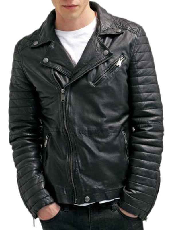 Mens Waxed Leather Quilted Biker Jacket