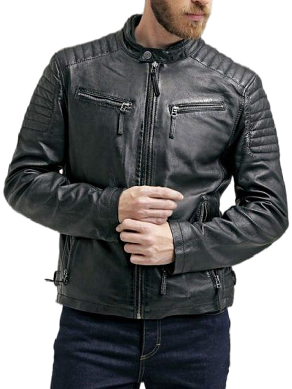 Men's Slim-fit Biker Jacket in Waxed Leather