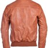 Mens Waxed Sheepskin Leather Bomber Jacket Brown BACK