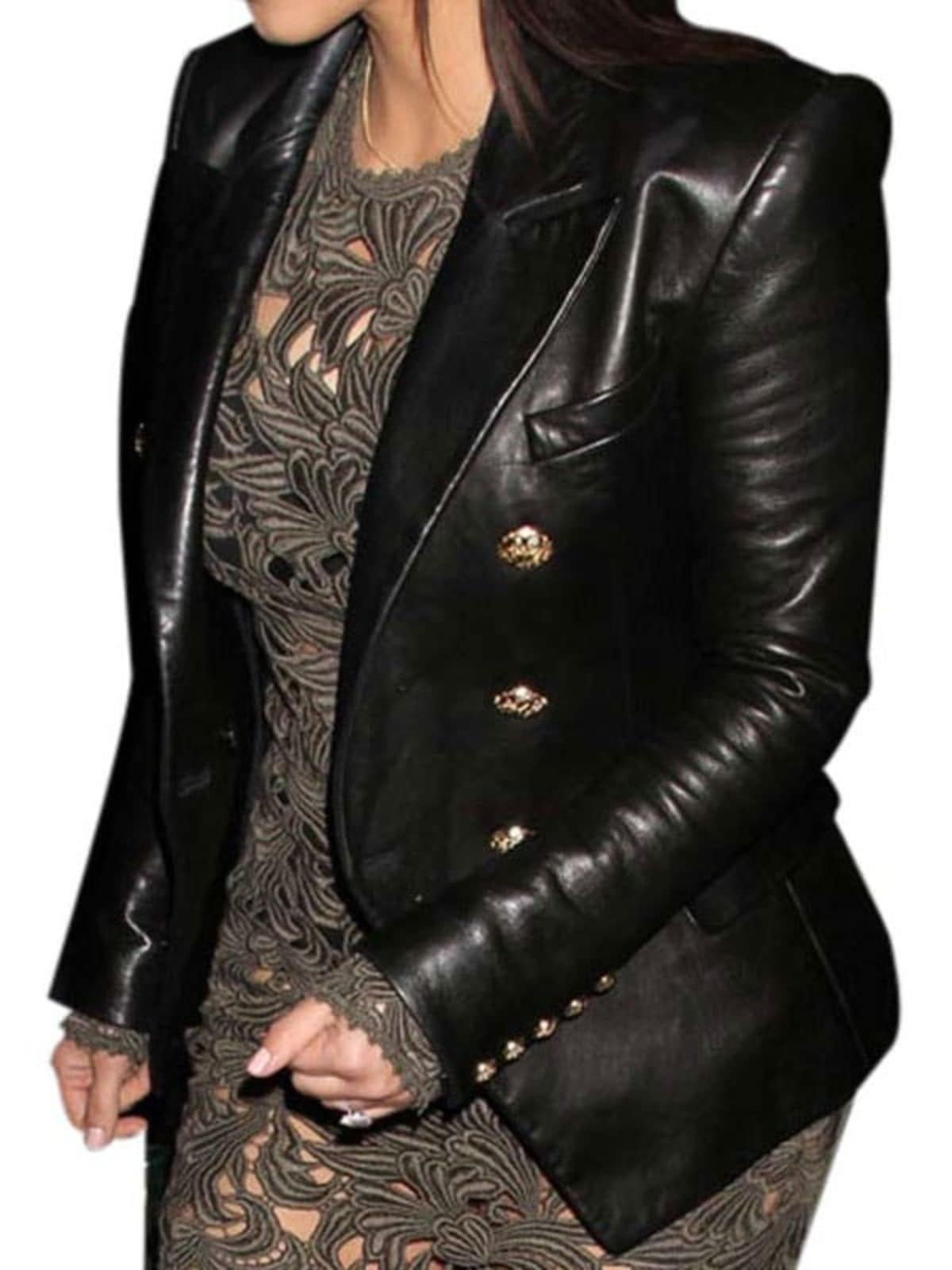 Kim Kardashian Black Leather Blazer Jacket Double Breasted