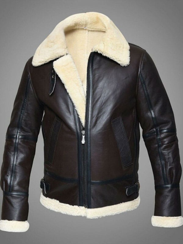 B3 Bomber Brown RAF Flying Aviator Pilot Bomber Faux Fur Shearling Real Leather Jacket