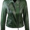 Women Slim FIt Diamond Quilted Leather Biker Jacket Green 1