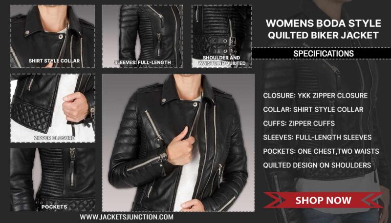 Buy Womens Boda Style Quilted Leather Biker Jacket Black