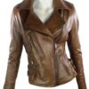 Womens Brando Style Leather Motorcycle Jacket Brown