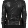 Womens Cafe Racer Leather Biker Jacket Black Cross Zipper 02