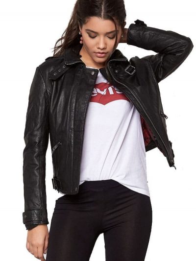 Shop Womens Cafe Racer Leather Motorcycle Jacket Black