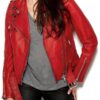 Womens Cafe Racer Leather Motorcycle Jacket Red 2