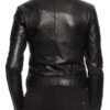 Womens Cafe Racer Short Leather Motorcycle Jacket Black 03