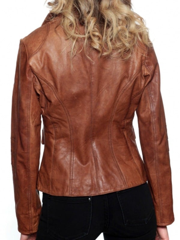 Womens Fashion Designer Leather Coat Tan Brown