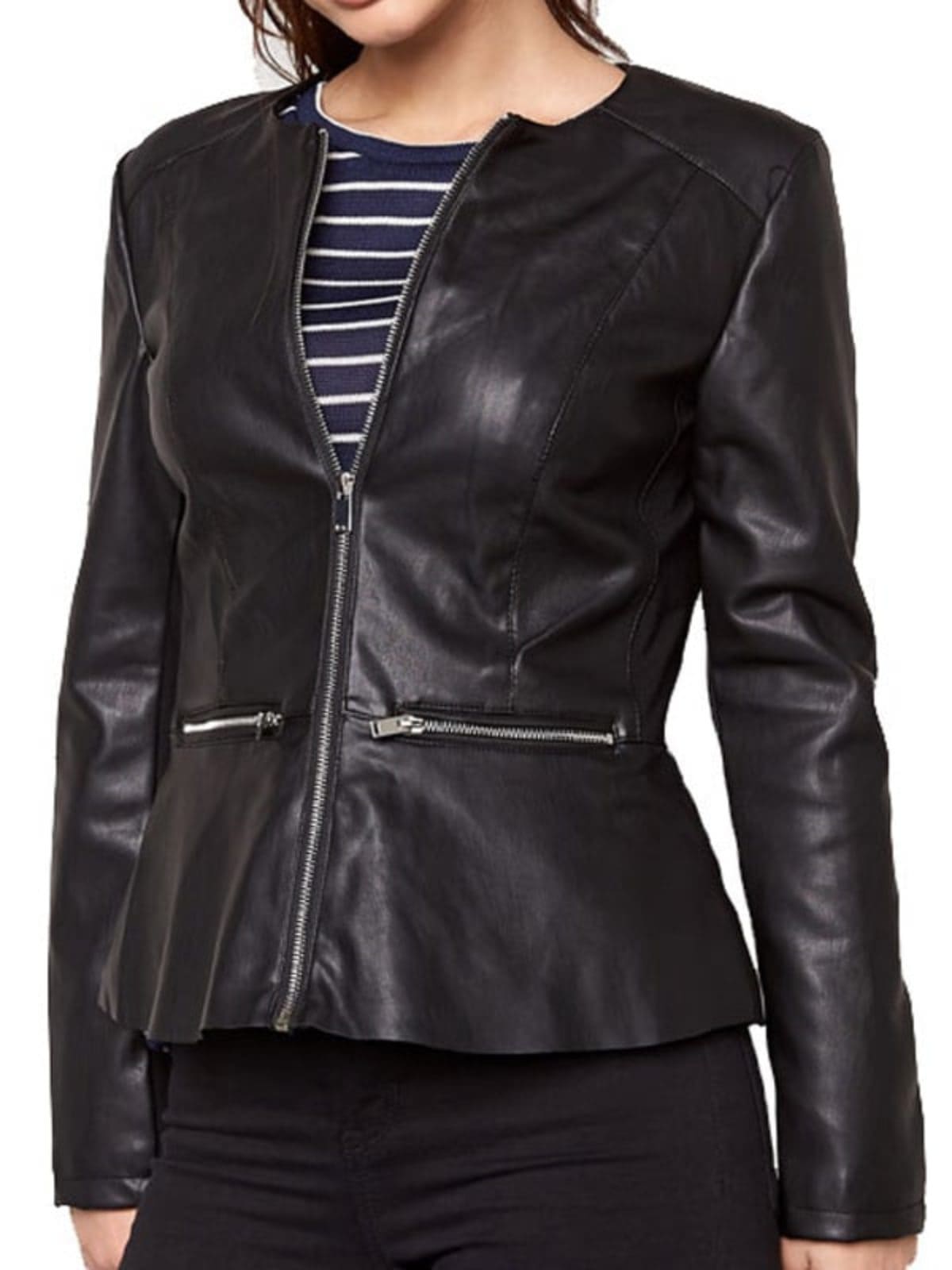 Womens Fashion Designer Leather Jacket Black 01