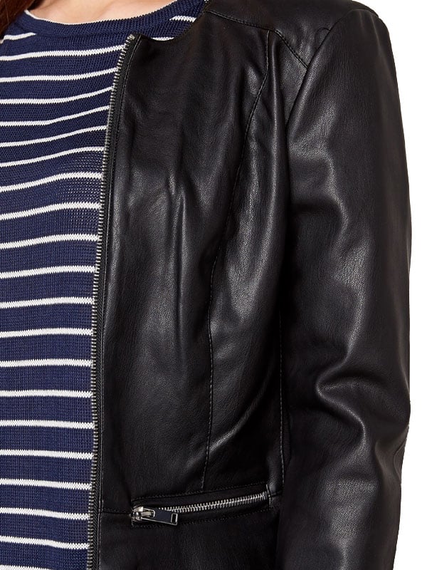 Womens Fashion Designer Leather Jacket Black 04