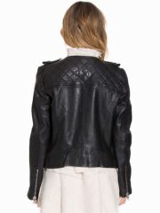 Womens Fashion Designer Quilted Leather Jacket Black 01