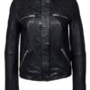 Womens Fashion Designer Quilted Leather Jacket Black 02