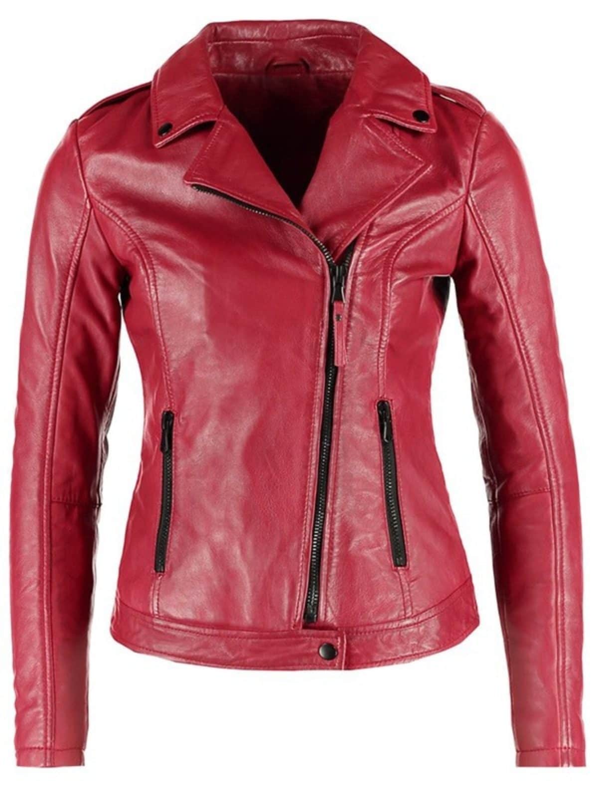 Buy Womens Asymmetrical Zip Leather Motorcycle Jacket Red