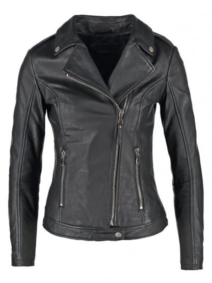 Buy Womens Slim Fit Sheepskin Leather Biker Jacket Black