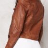 Womens Slim Fit Waxed Leather Jacket Tan Brown 02