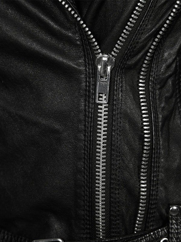Womens Waxed Sheepskin Leather Biker Jacket Black
