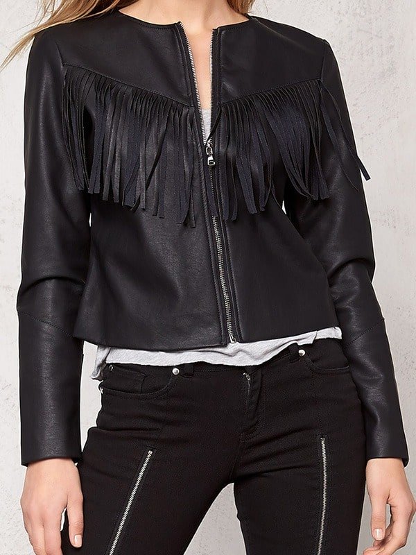 Womens Western Style Fashion Leather Jacket Black