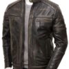 Mens Distressed Brown Leather Biker Jacket Front