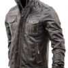 Men's Slim Fit Vintage Leather Biker Jacket Side
