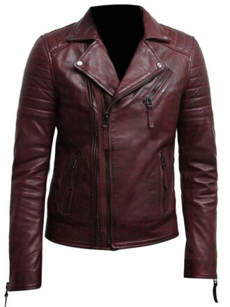 Buy Mens Burgundy Color Biker Style Leather Jacket Top Rated