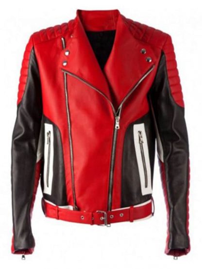 Get Men Fashion Bikers Red Leather Jacket - JacketsJunction