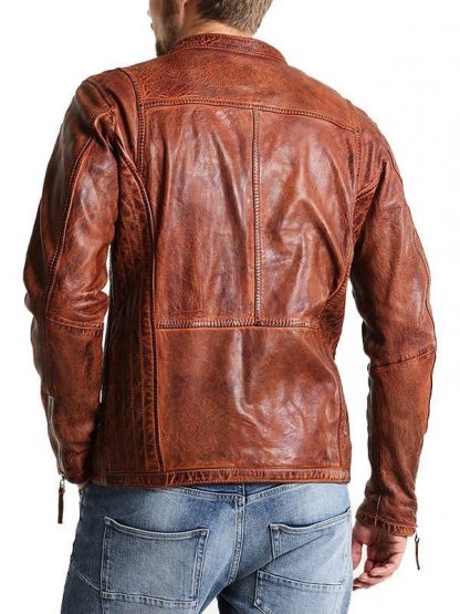 Men's Vintage Leather Distressed Biker Jacket Back
