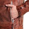 Men's Vintage Leather Distressed Biker Jacket Pockets Closeup