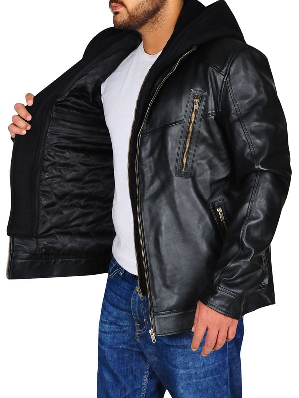 Jay Halstead TV Series Chicago P.D. Black Leather Jacket with Hood
