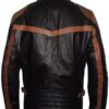 Men's Brown Stripes Leather Moto Biker Jacket Back