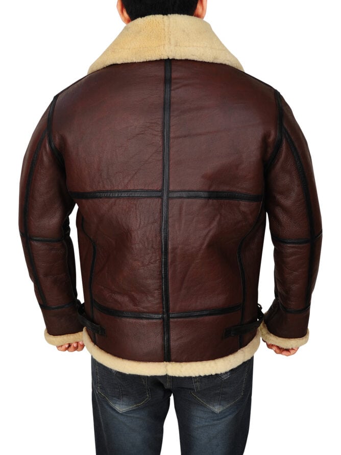 Mens Shearling Brown Bomber Leather Jacket | B3 Jacket