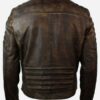 Men's Vintage Distressed Leather Biker Jacket Back