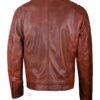 Men's Brown Padded Biker Leather Jacket Back