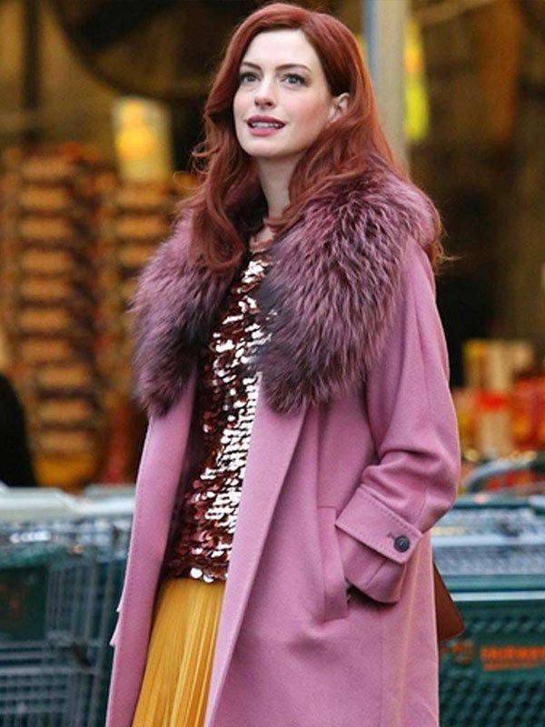 Modern Love Anne Hathaway Pink Shearling Coat