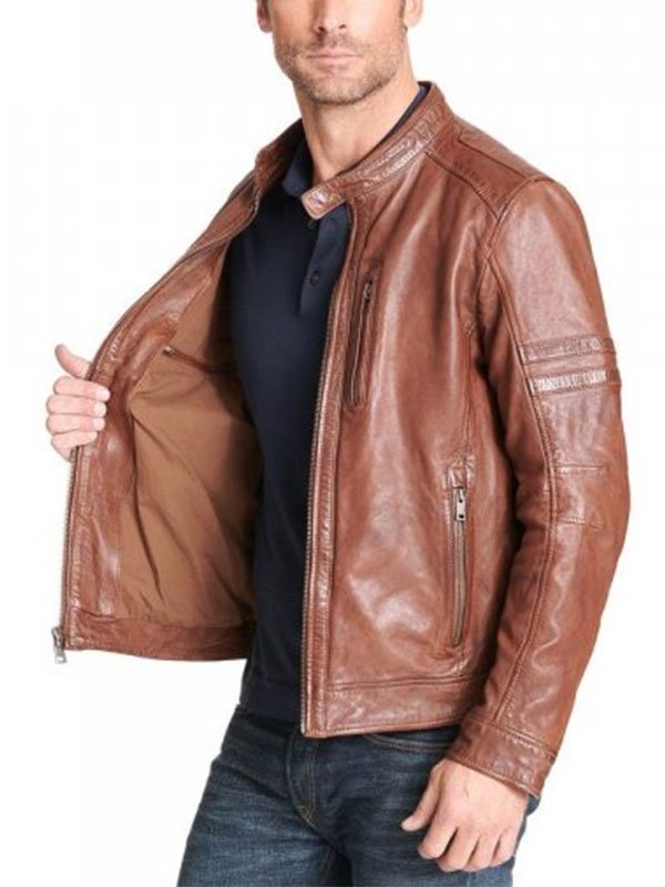 Men's Brown Motorcycle Leather Jacket Inner
