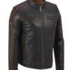 Mens Brown Stripe Café Racer Leather Jacket