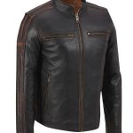 Men's Brown Stripe Café Racer Leather Jacket