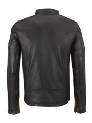 Mens Café Racer Brown Stripe Black Leather Motorcycle Jacket