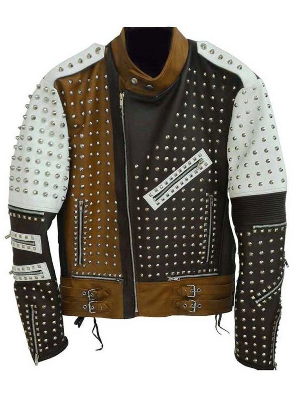 Men’s Cafe Racer Studded Punk Leather Biker Jacket