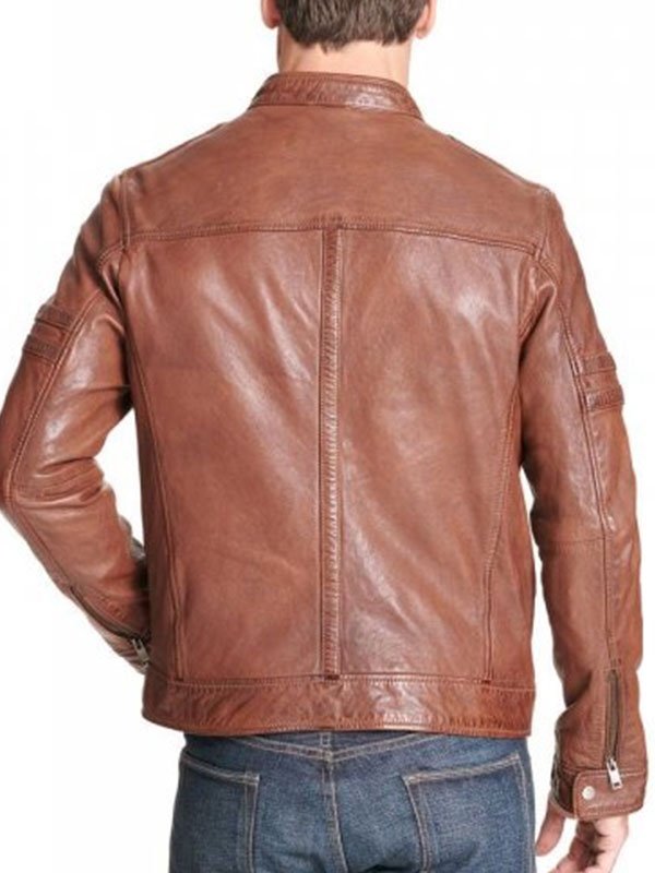 Men's Brown Motorcycle Leather Jacket Back
