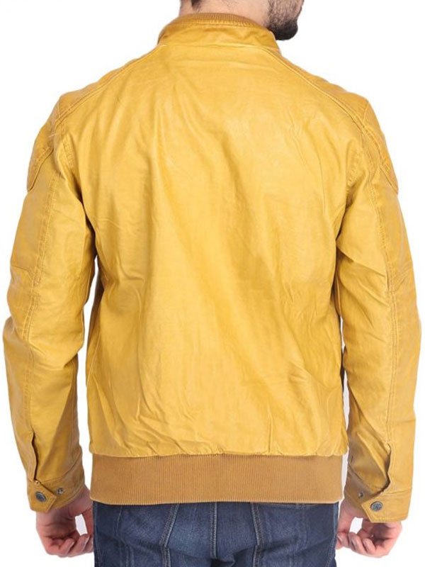 Mens Quilted Yellow Leather Jacket - JacketsJunction