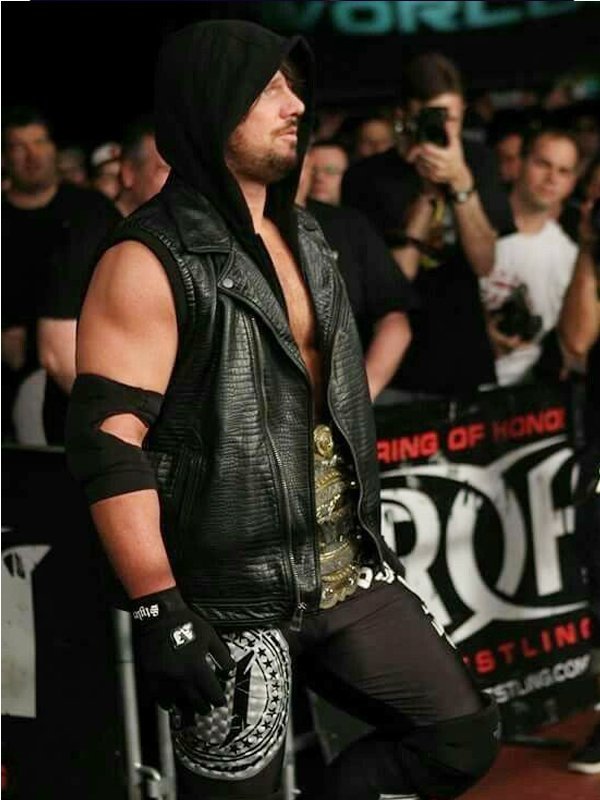 WWE Superstar AJ Styles Black Leather Vest With Removable Hoodie